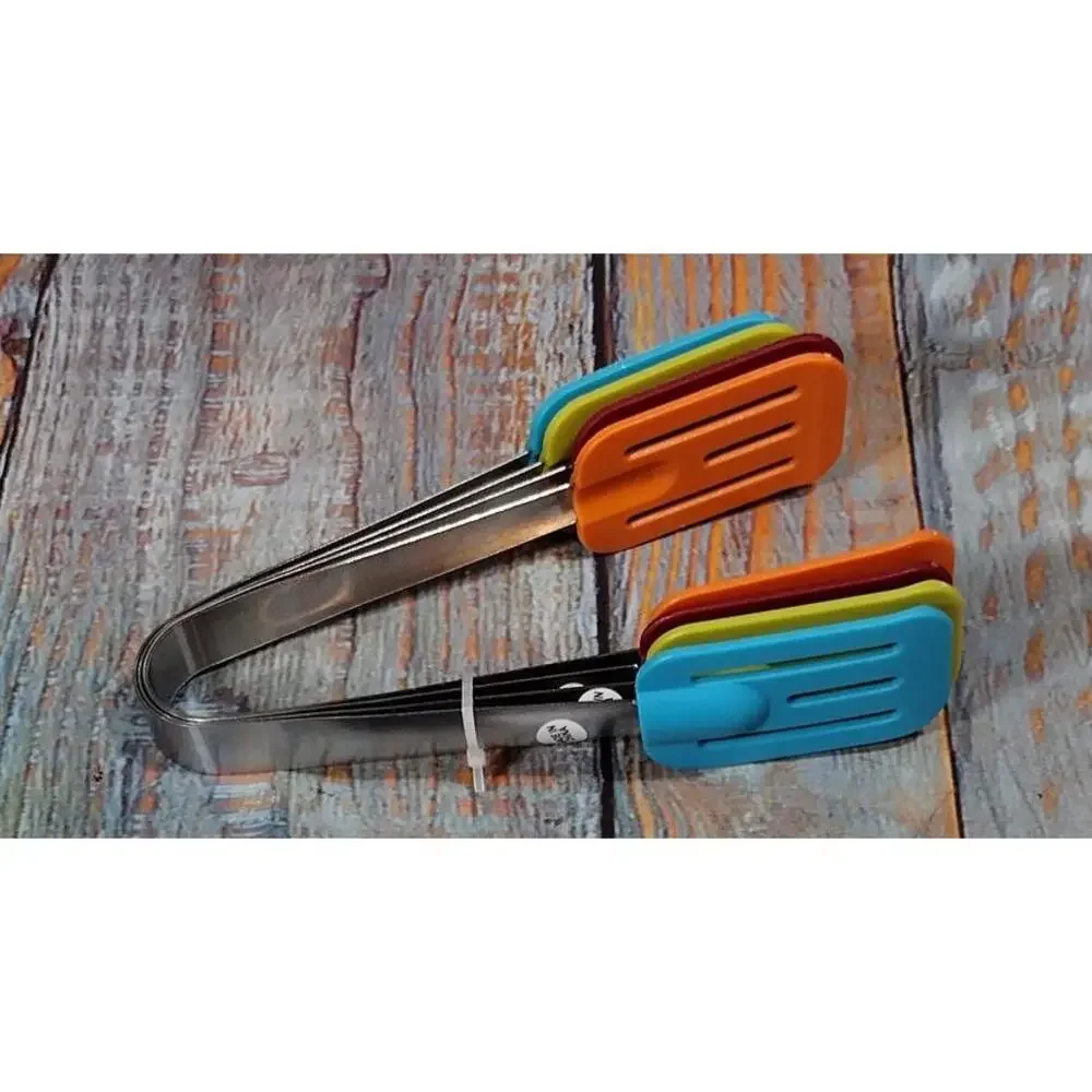 Kitchen Mini Tongs Set‎ Of 4 Nylon Heads Utensils Serving Tools Colorful NEW